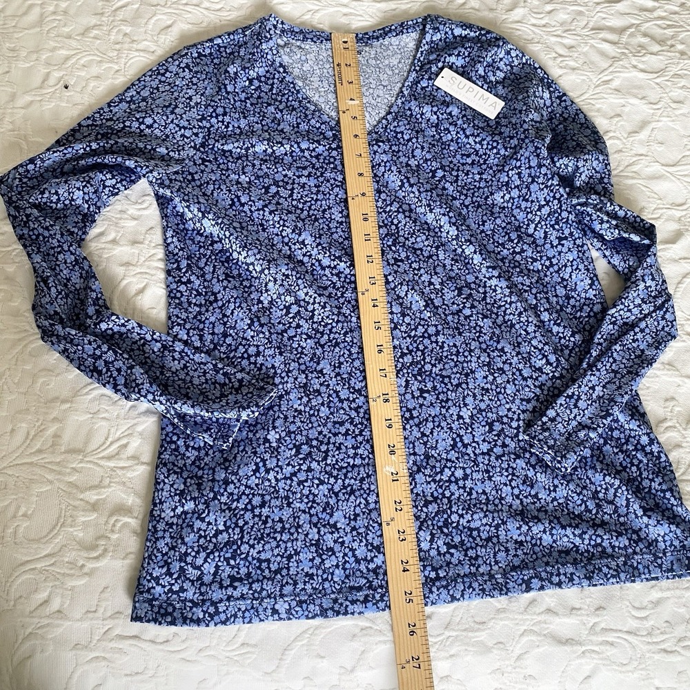 NWT Lands' End Supima Cotton Long Sleeve V-Neck T-Shirt Women S Tall Ditzy Blue - Picture 6 of 12